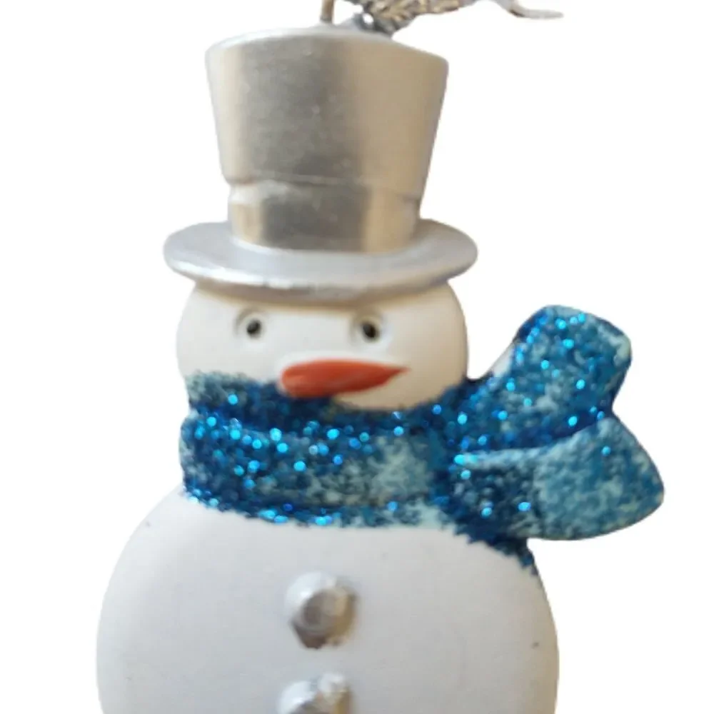 Snowman Ornament Glitter Acrylic Blue White Frosty Winter Snow Whimsical Holiday